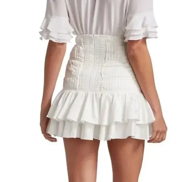 Aje Skirt 8 Reine Shirred Ruffle Mini White Pleated Boho Coquette Fairy Girly - Picture 3 of 10